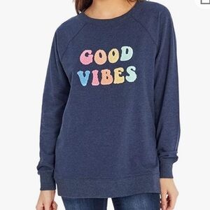 Wildfox Navy Good Vibes Statement Graphic Rainbow Sweatshirt pullov